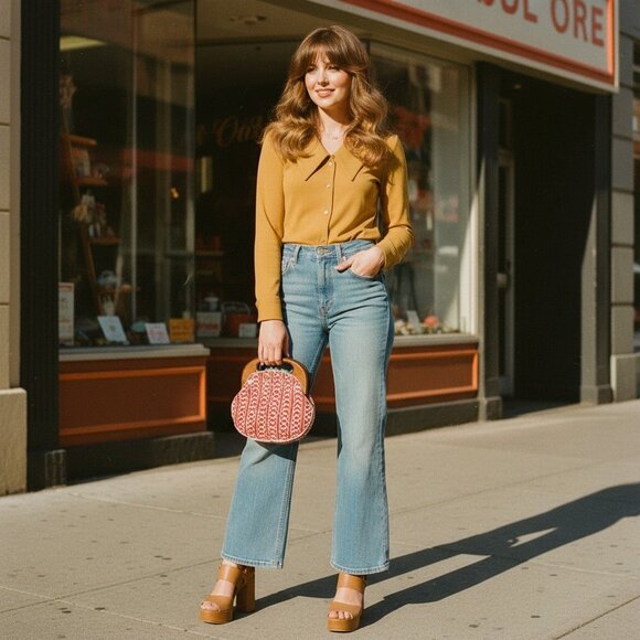 Vintage Red White Wooden Handle Clamshell Embroidered Clutch - Picture 9 of 9